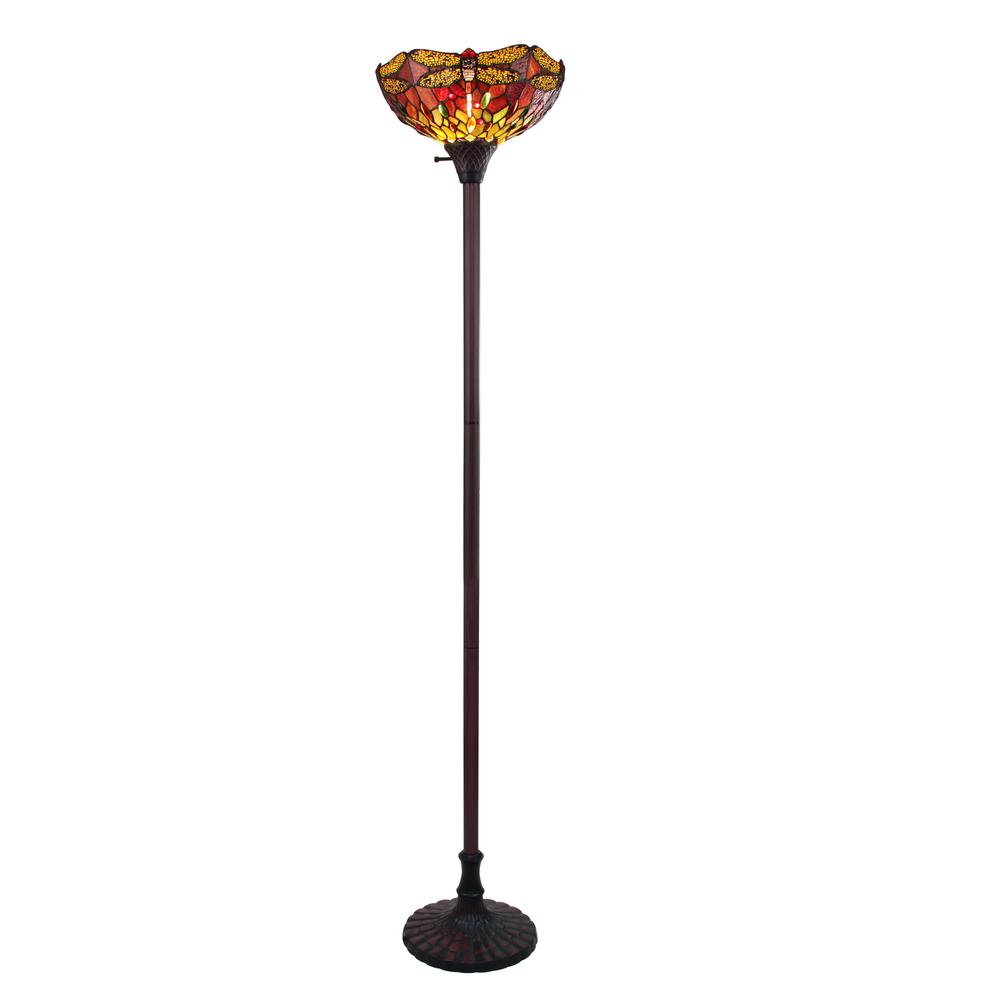 CHLOE Lighting EMPRESS Dragonfly Tiffany-style Dark Bronze 1 Light Torchiere Lamp 14" Wide. Picture 1
