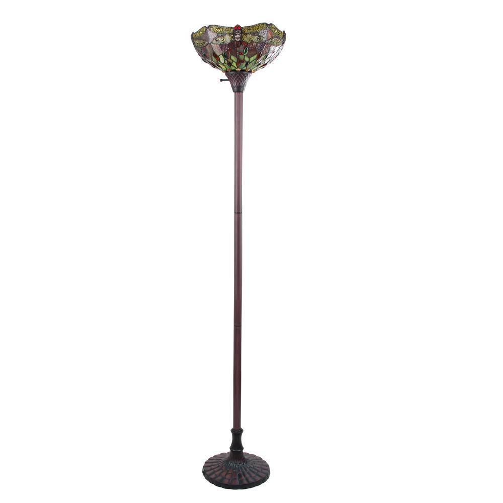 CHLOE Lighting EMPRESS Dragonfly Tiffany-style Dark Bronze 1 Light Torchiere Lamp 14" Wide. Picture 2