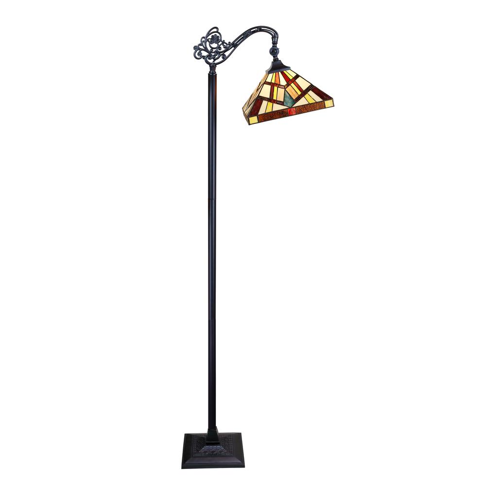 CHLOE Lighting VINCENT Tiffany-Style Blackish Bronze 1-Light Mission Reading Floor Lamp 11" Shade. Picture 1