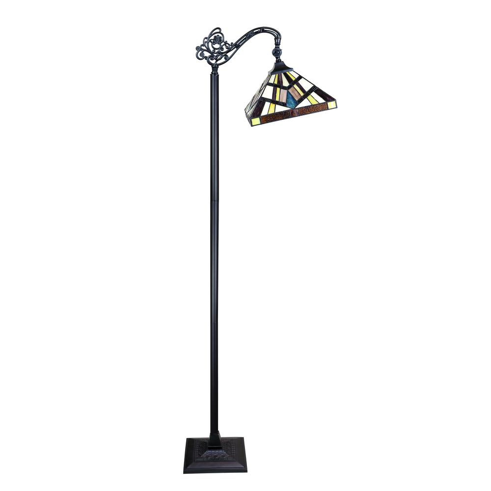 CHLOE Lighting VINCENT Tiffany-Style Blackish Bronze 1-Light Mission Reading Floor Lamp 11" Shade. Picture 2