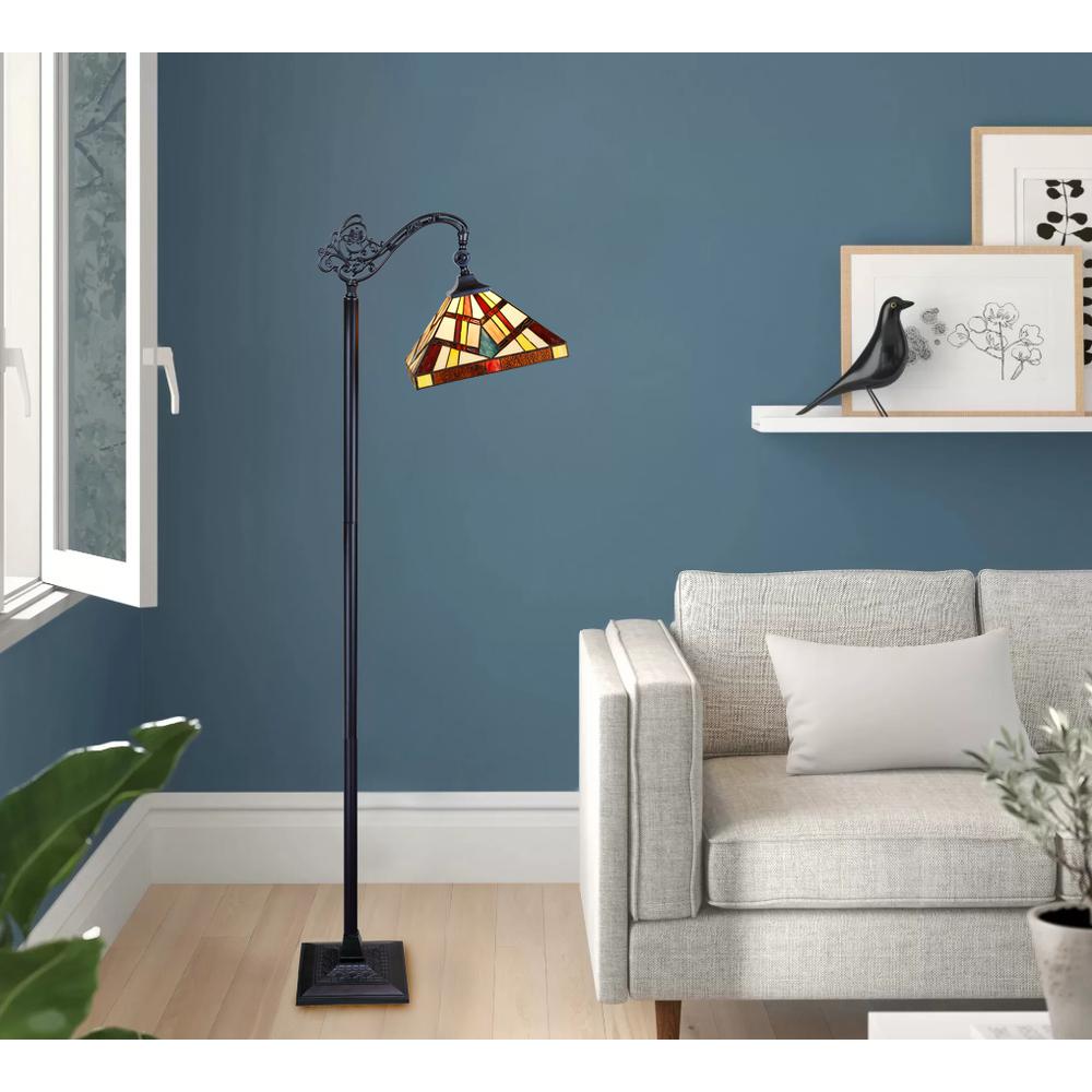 CHLOE Lighting VINCENT Tiffany-Style Blackish Bronze 1-Light Mission Reading Floor Lamp 11" Shade. Picture 5