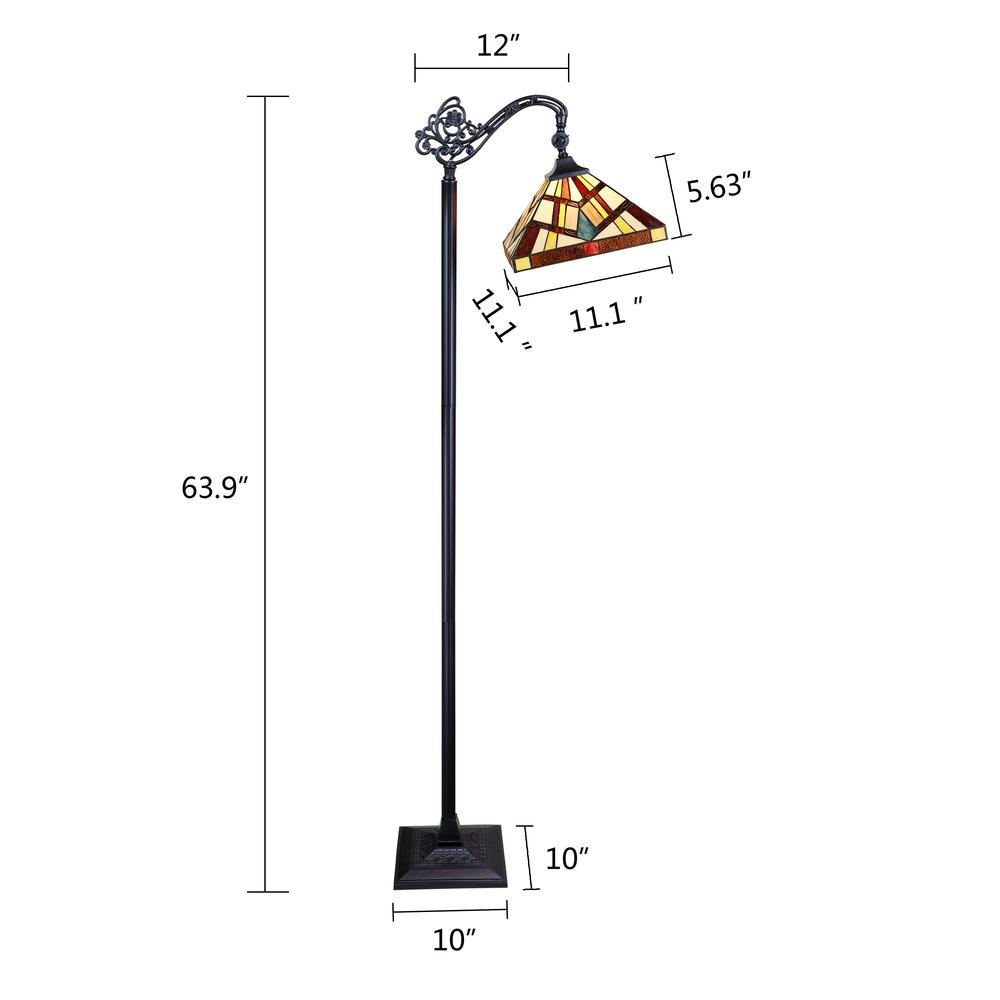 CHLOE Lighting VINCENT Tiffany-Style Blackish Bronze 1-Light Mission Reading Floor Lamp 11" Shade. Picture 6