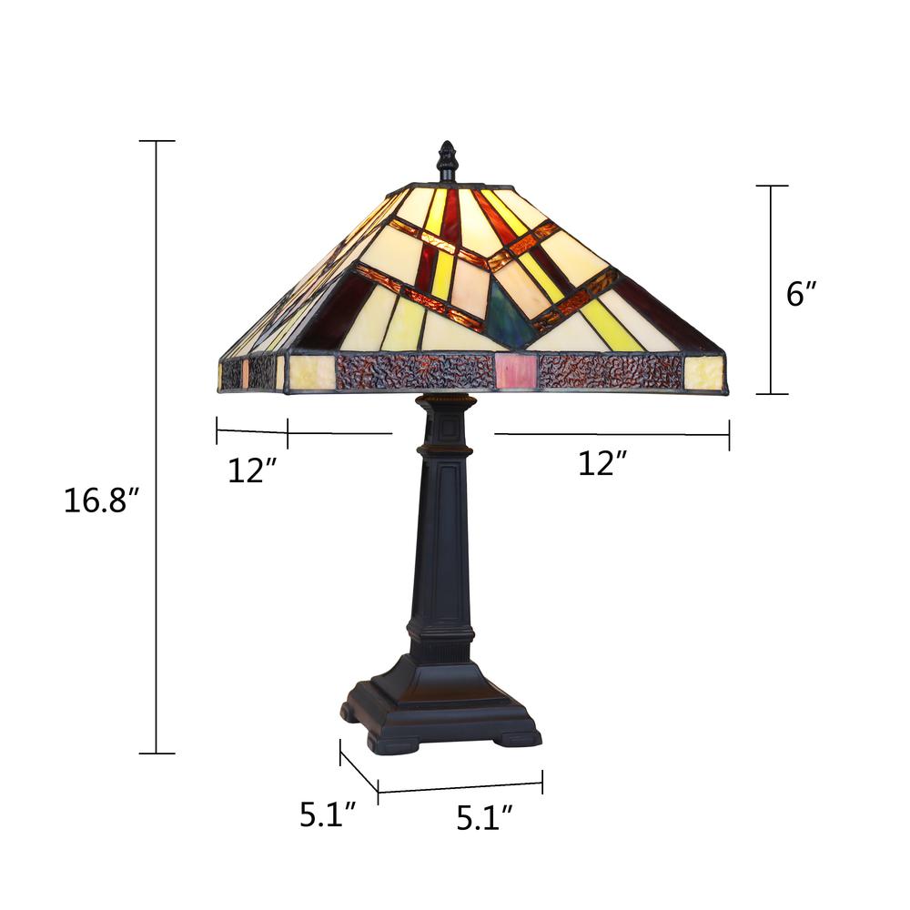 CHLOE Lighting VINCENT Mission Tiffany-Style Blackish Bronze 1 Light Table Lamp 12" Wide. Picture 8
