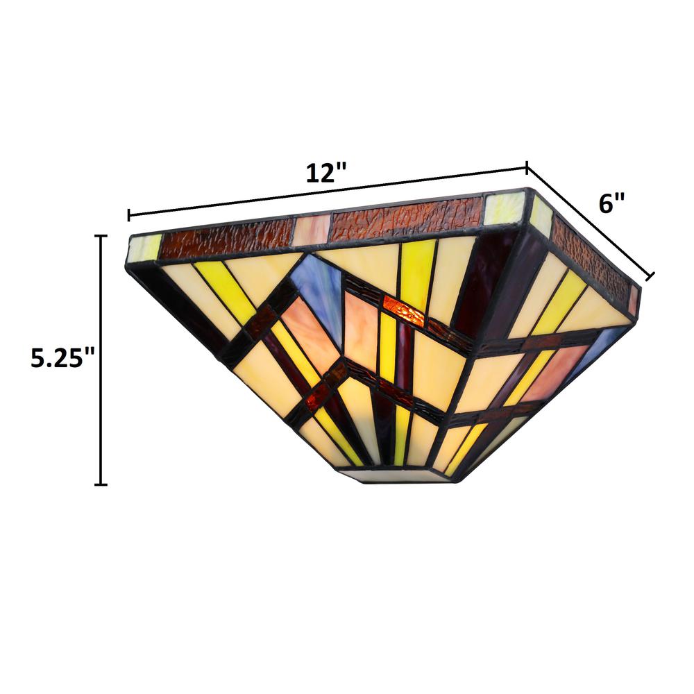 CHLOE Lighting VINCENT Mission Tiffany-style Blackish Bronze 1 Light Wall Sconce 12" Wide. Picture 3