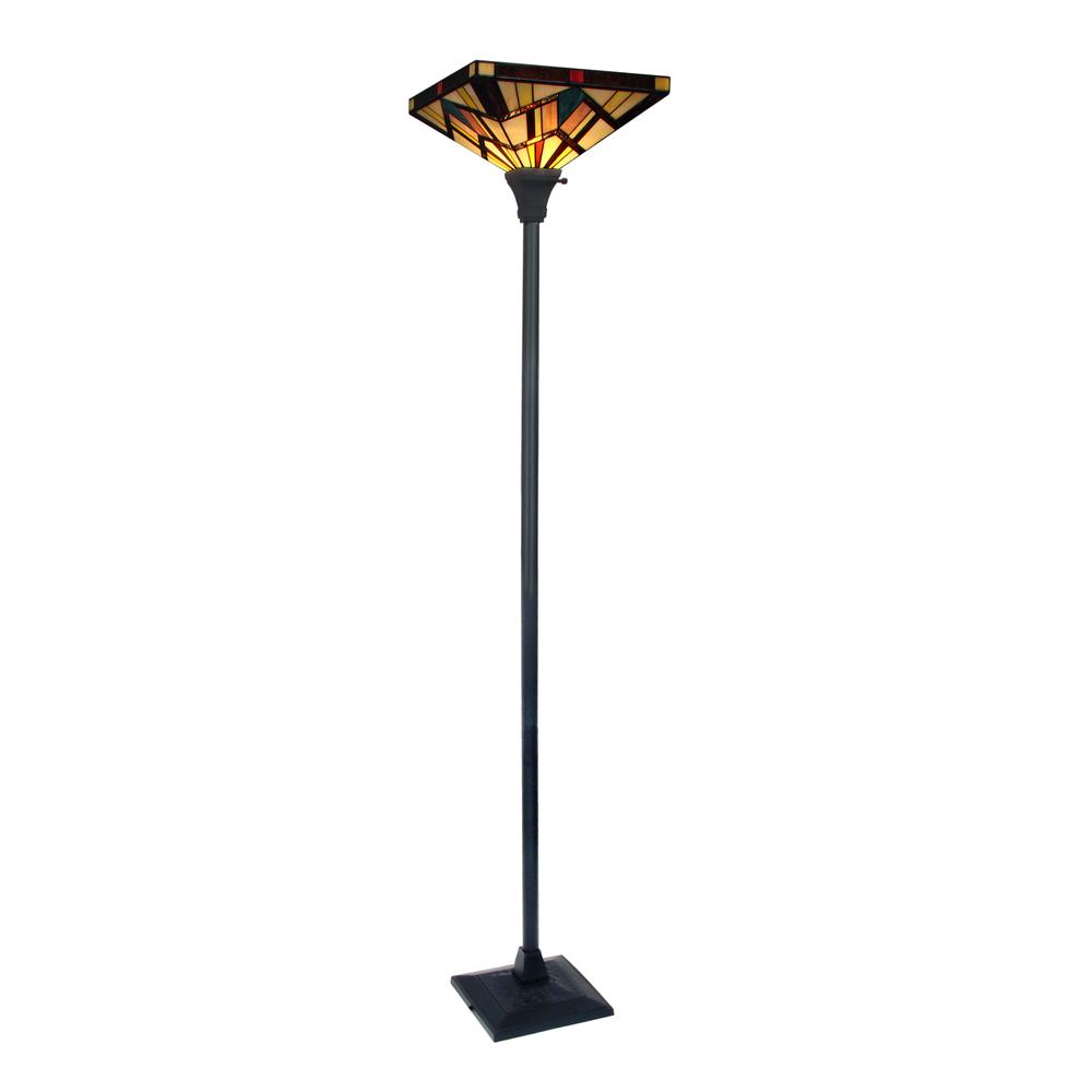 CHLOE Lighting VINCENT Tiffany-style Dark Bronze 1 Light Torchiere Lamp 14" Shade. Picture 1