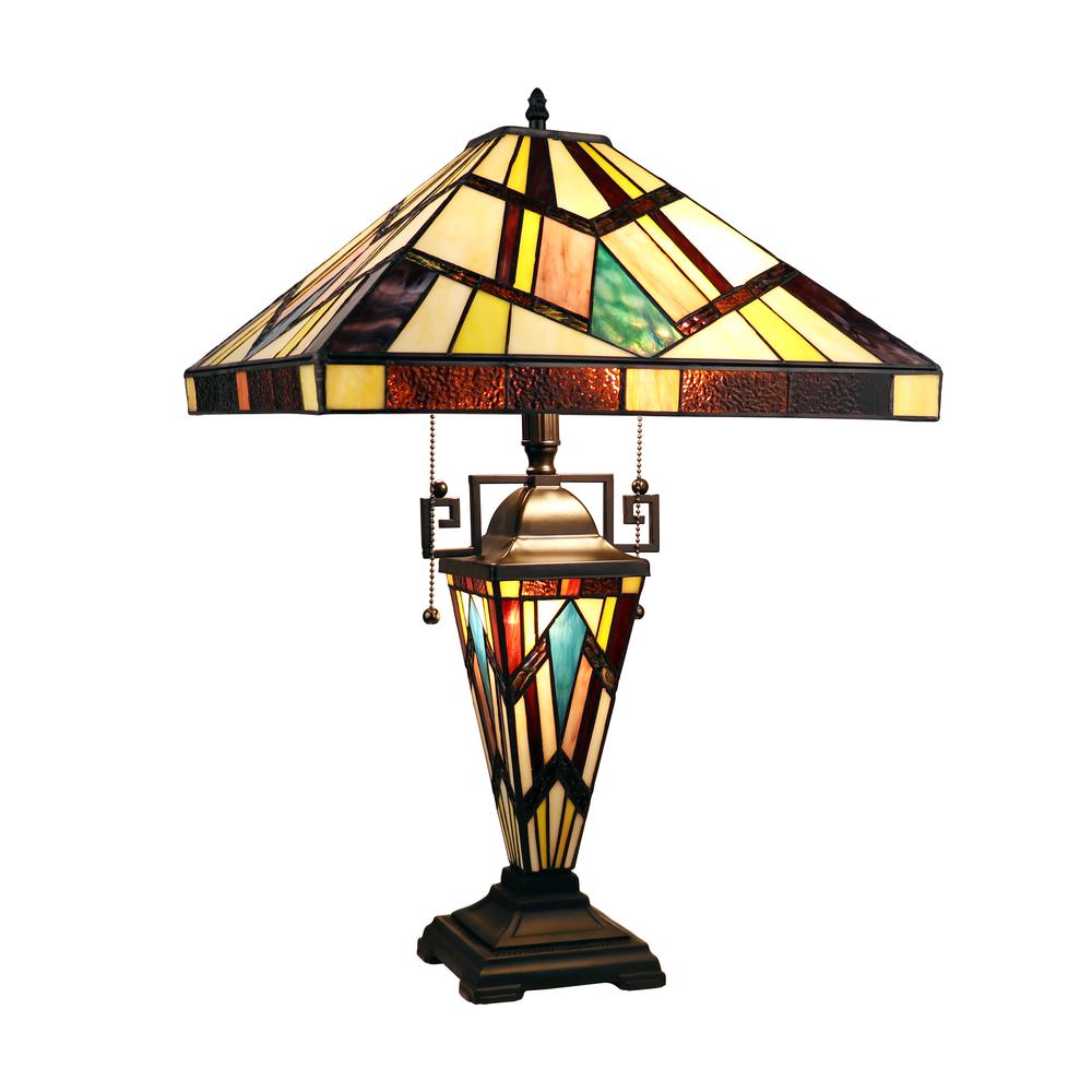 CHLOE Lighting VINCENT Tiffany-Style Blackish Bronze 3-Light Mission Double-Lit Table Lamp 16" Shade. Picture 1