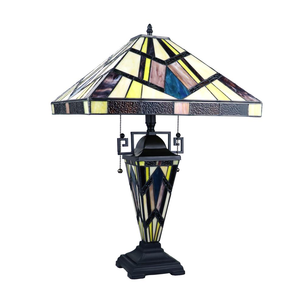 CHLOE Lighting VINCENT Tiffany-Style Blackish Bronze 3-Light Mission Double-Lit Table Lamp 16" Shade. Picture 2