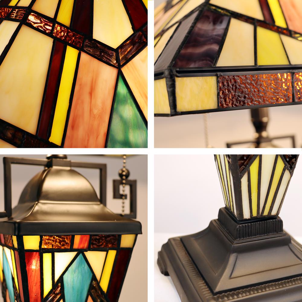 CHLOE Lighting VINCENT Tiffany-Style Blackish Bronze 3-Light Mission Double-Lit Table Lamp 16" Shade. Picture 4