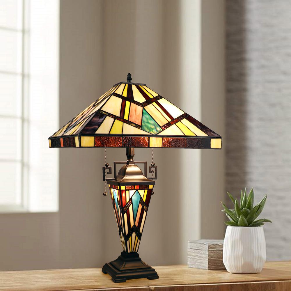 CHLOE Lighting VINCENT Tiffany-Style Blackish Bronze 3-Light Mission Double-Lit Table Lamp 16" Shade. Picture 6