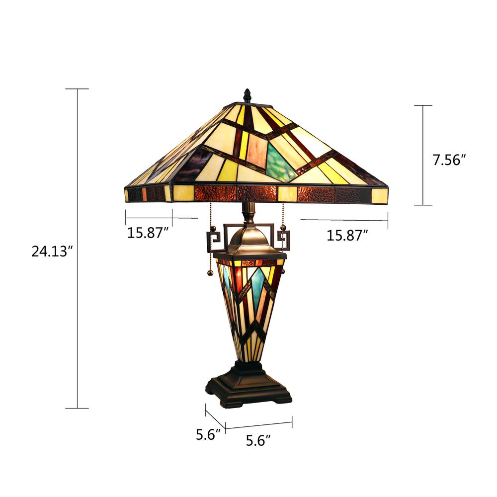 CHLOE Lighting VINCENT Tiffany-Style Blackish Bronze 3-Light Mission Double-Lit Table Lamp 16" Shade. Picture 7