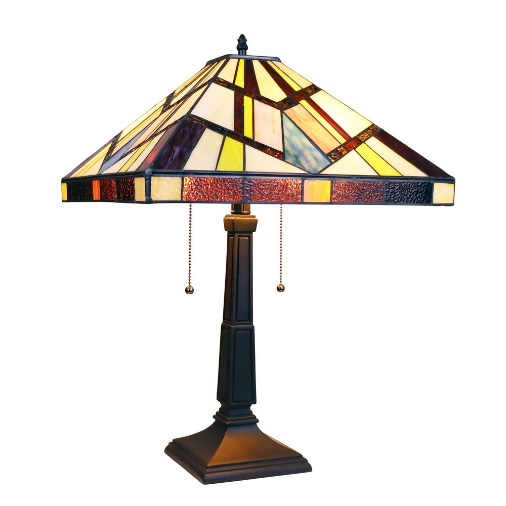 CHLOE Lighting VINCENT Tiffany-Style Blackish Bronze 2-Light Mission Table Lamp 16" Shade. Picture 1