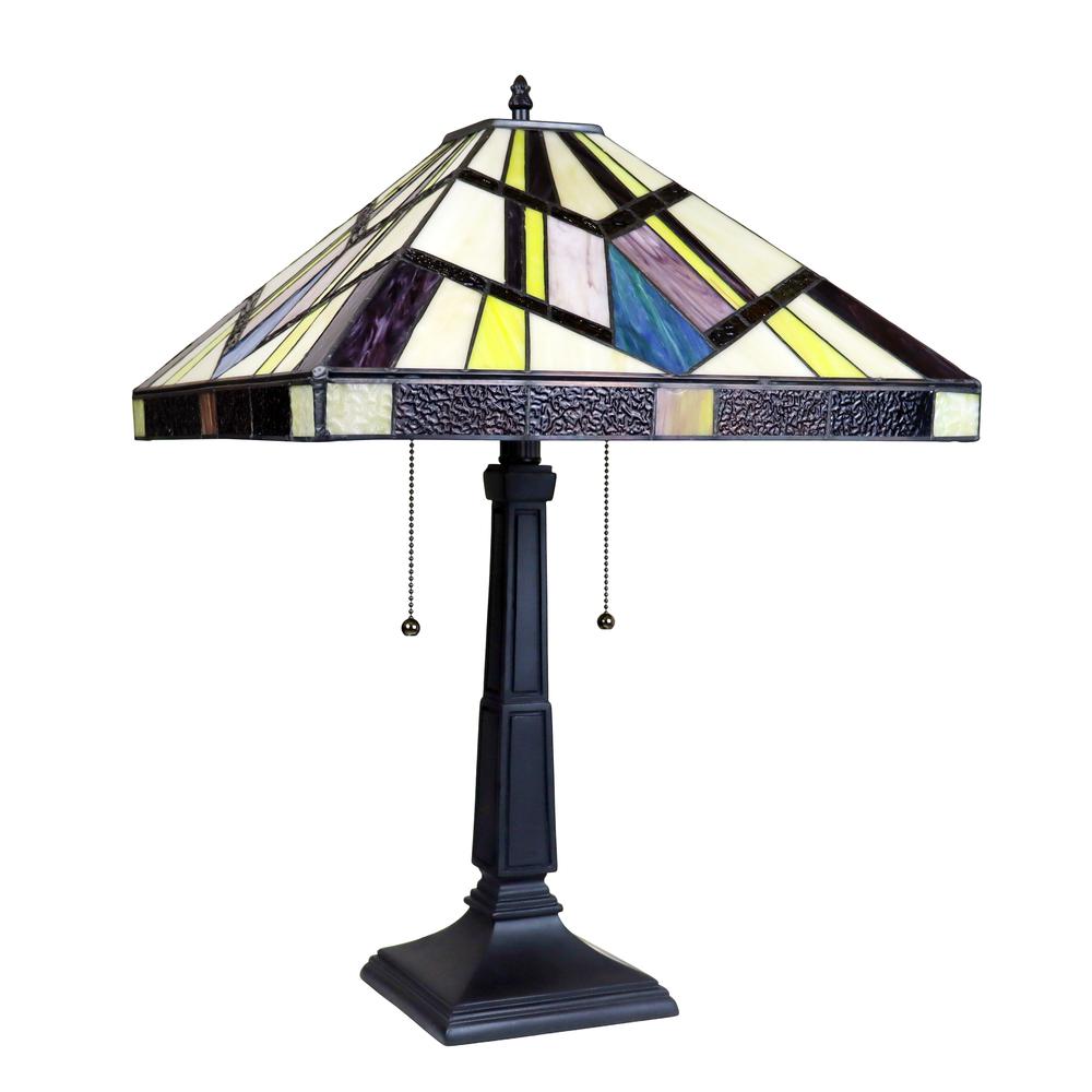 CHLOE Lighting VINCENT Tiffany-Style Blackish Bronze 2-Light Mission Table Lamp 16" Shade. Picture 2