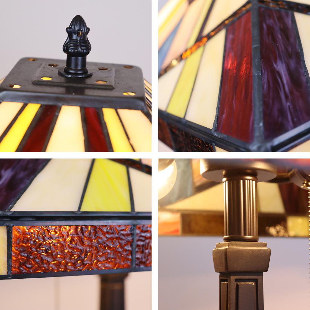 CHLOE Lighting VINCENT Tiffany-Style Blackish Bronze 2-Light Mission Table Lamp 16" Shade. Picture 6