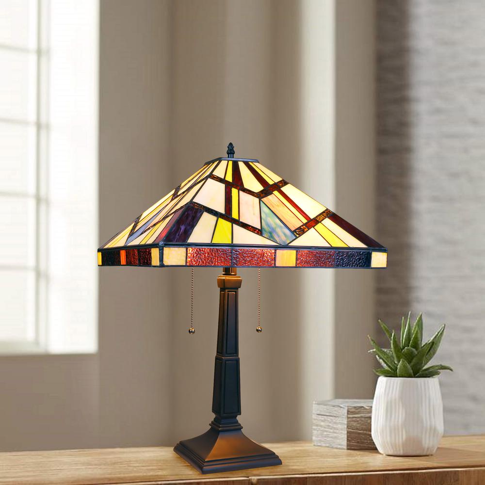 CHLOE Lighting VINCENT Tiffany-Style Blackish Bronze 2-Light Mission Table Lamp 16" Shade. Picture 8