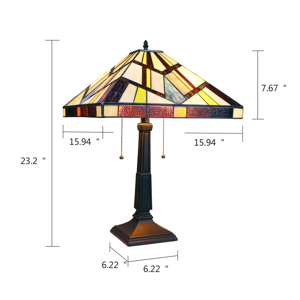 CHLOE Lighting VINCENT Tiffany-Style Blackish Bronze 2-Light Mission Table Lamp 16" Shade. Picture 9