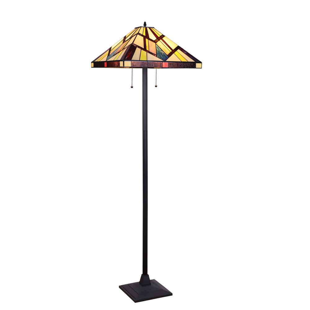 CHLOE Lighting VINCENT Tiffany-Style Blackish Bronze 2-Light Mission Floor Lamp 18" Shade. Picture 1