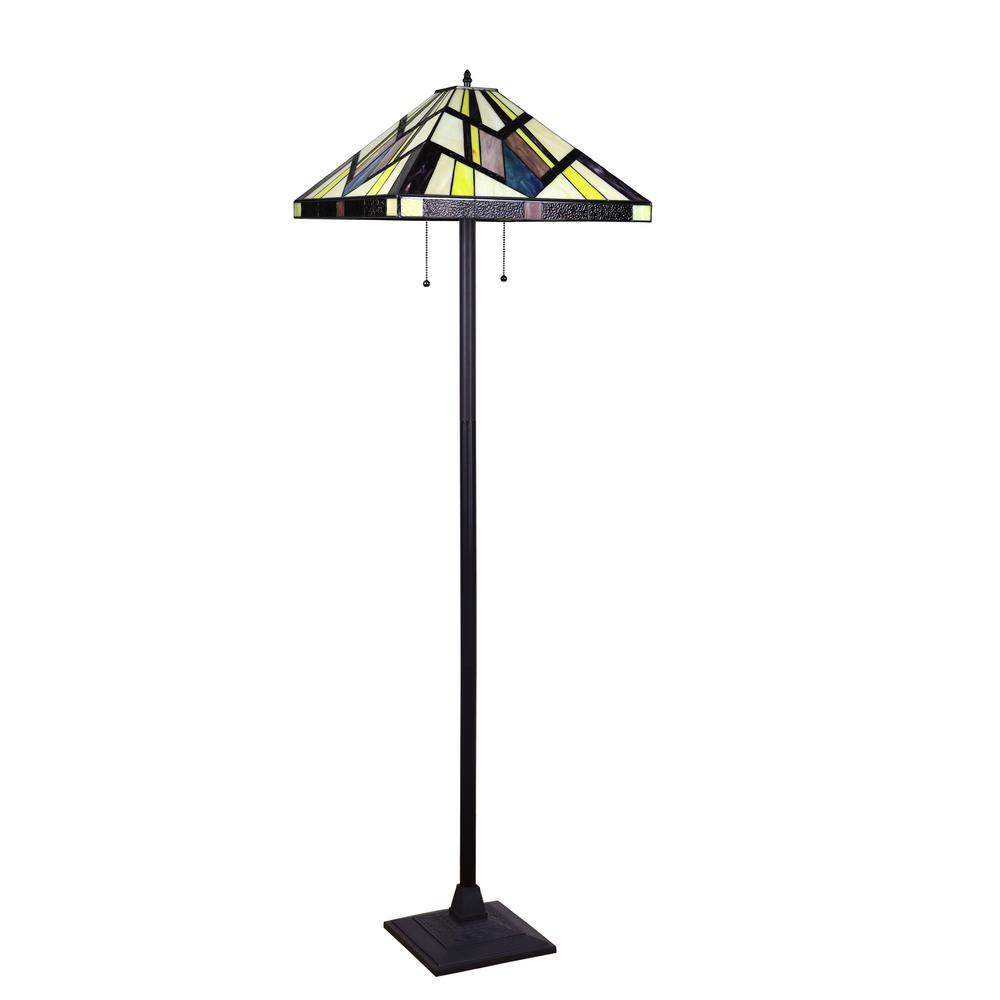 CHLOE Lighting VINCENT Tiffany-Style Blackish Bronze 2-Light Mission Floor Lamp 18" Shade. Picture 2