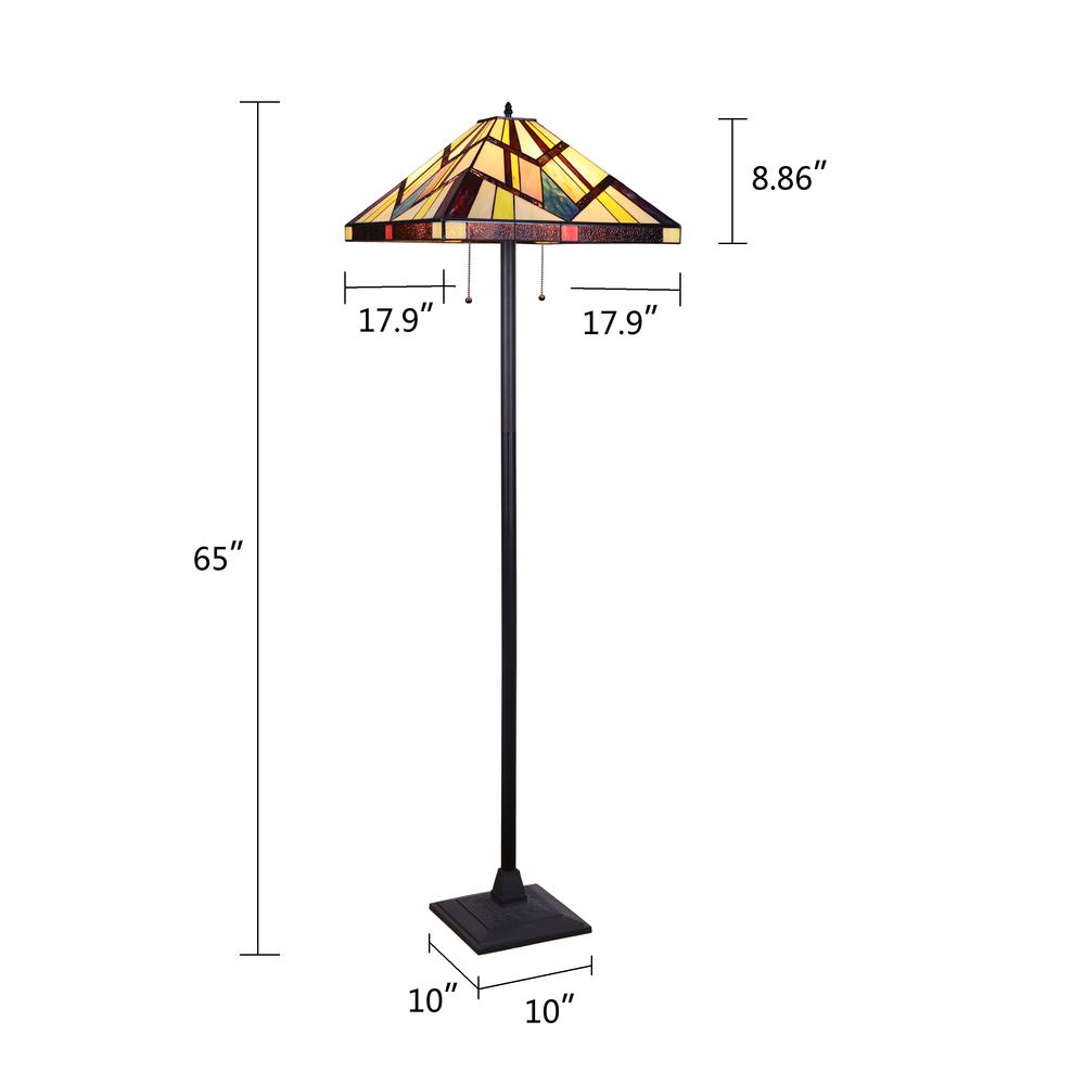 CHLOE Lighting VINCENT Tiffany-Style Blackish Bronze 2-Light Mission Floor Lamp 18" Shade. Picture 7