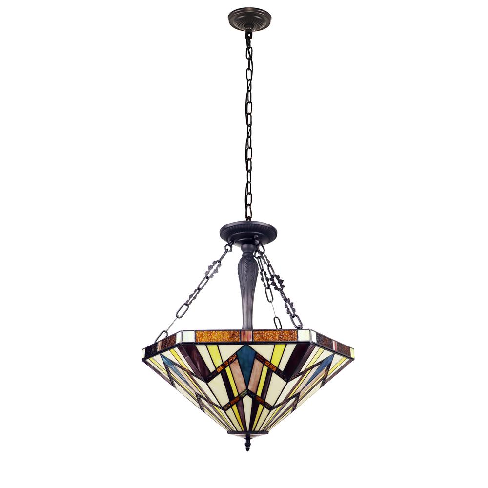 CHLOE Lighting VINCENT Tiffany-Style Blackish Bronze 3-Light Mission Inverted Pendant 22" Wide. Picture 2