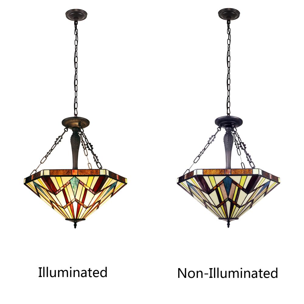 CHLOE Lighting VINCENT Tiffany-Style Blackish Bronze 3-Light Mission Inverted Pendant 22" Wide. Picture 5
