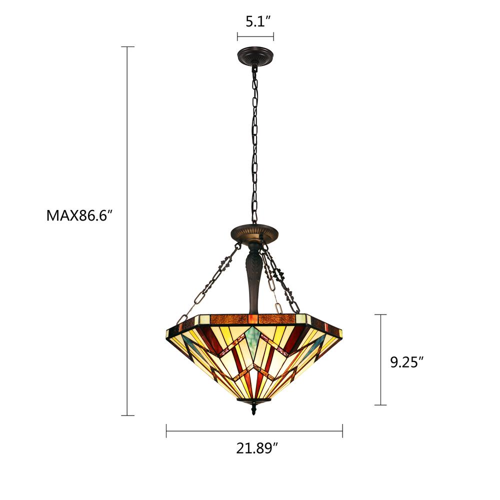CHLOE Lighting VINCENT Tiffany-Style Blackish Bronze 3-Light Mission Inverted Pendant 22" Wide. Picture 7