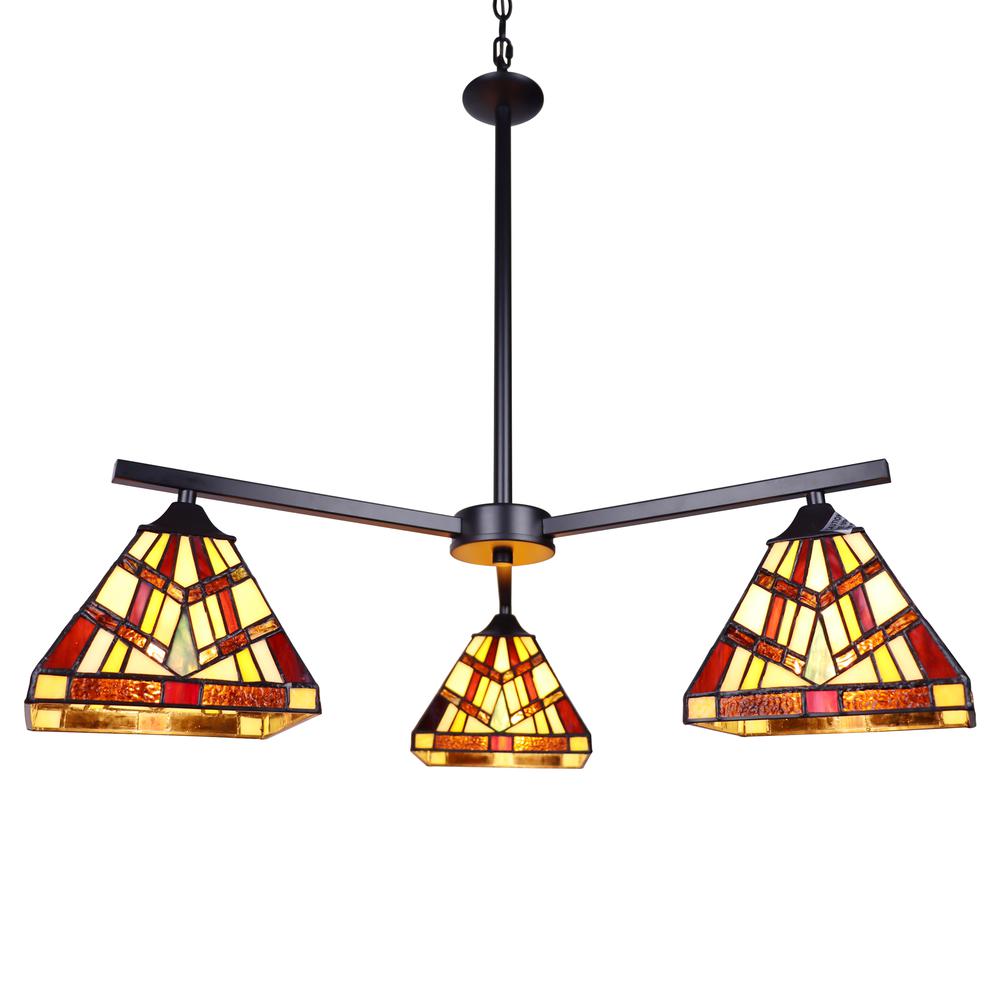 CHLOE Lighting VINCENT Mission Tiffany-style Blackish Bronze 3 Light Chandelier 27" Wide. The main picture.