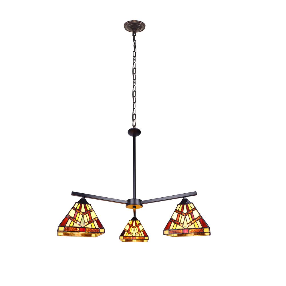 CHLOE Lighting VINCENT Mission Tiffany-style Blackish Bronze 3 Light Chandelier 27" Wide. Picture 5
