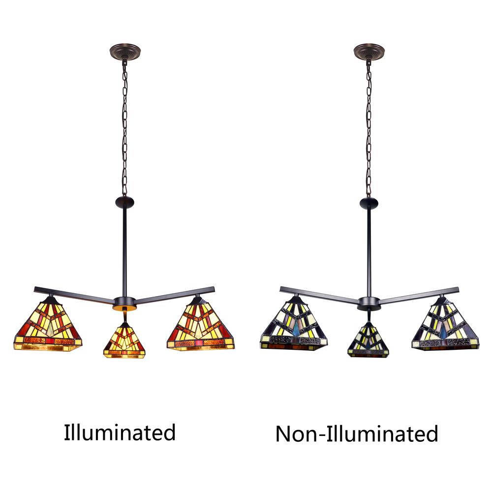 CHLOE Lighting VINCENT Mission Tiffany-style Blackish Bronze 3 Light Chandelier 27" Wide. Picture 6
