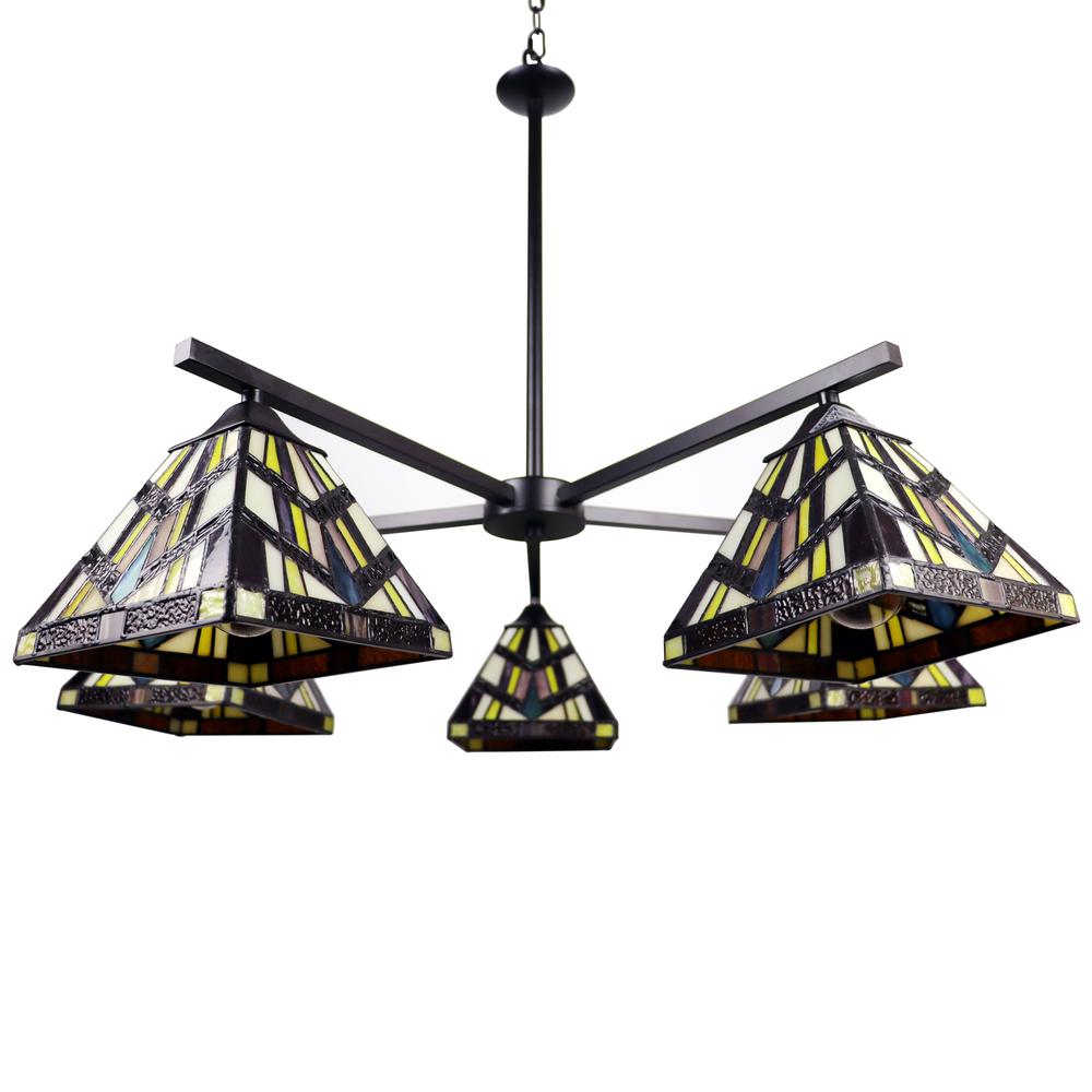 CHLOE Lighting VINCENT Mission Tiffany-style Blackish Bronze 5 Light Chandelier 30" Wide. Picture 3