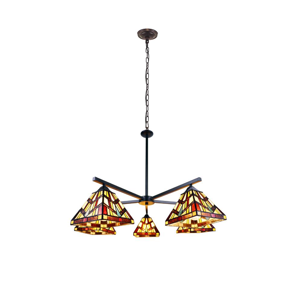 CHLOE Lighting VINCENT Mission Tiffany-style Blackish Bronze 5 Light Chandelier 30" Wide. Picture 1