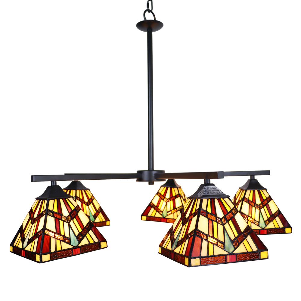 CHLOE Lighting VINCENT Mission Tiffany-style Blackish Bronze 5 Light Chandelier 30" Wide. Picture 6
