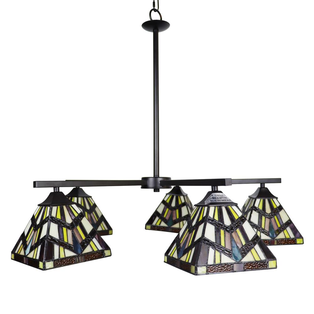 CHLOE Lighting VINCENT Mission Tiffany-style Blackish Bronze 5 Light Chandelier 30" Wide. Picture 7