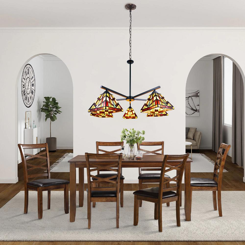 CHLOE Lighting VINCENT Mission Tiffany-style Blackish Bronze 5 Light Chandelier 30" Wide. Picture 8