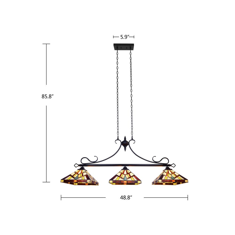 CHLOE Lighting VINCENT Mission Tiffany-Style 3 Light Island Pendant 47" Wide. Picture 7