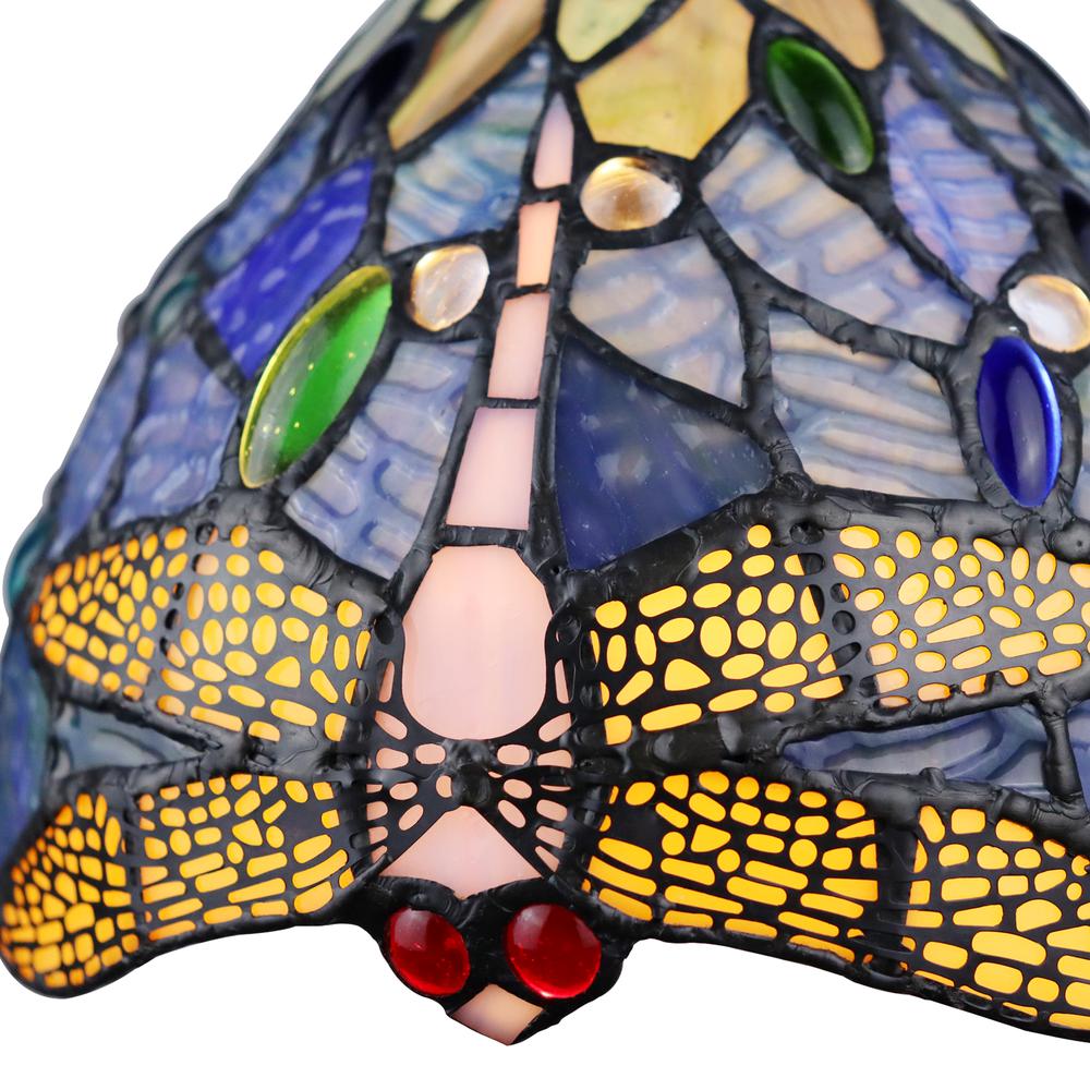 CHLOE Lighting SUNNIVA Dragonfly Tiffany-Style 1 Light Mini-Pendant 8" Wide. Picture 4