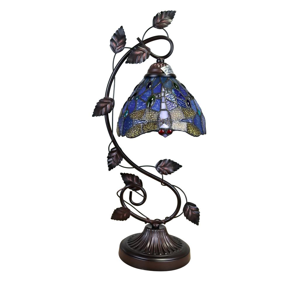 CHLOE Lighting SUNNIVA Dragonfly Tiffany-Style 1 Light Accent Table Lamp 8" Wide. Picture 2