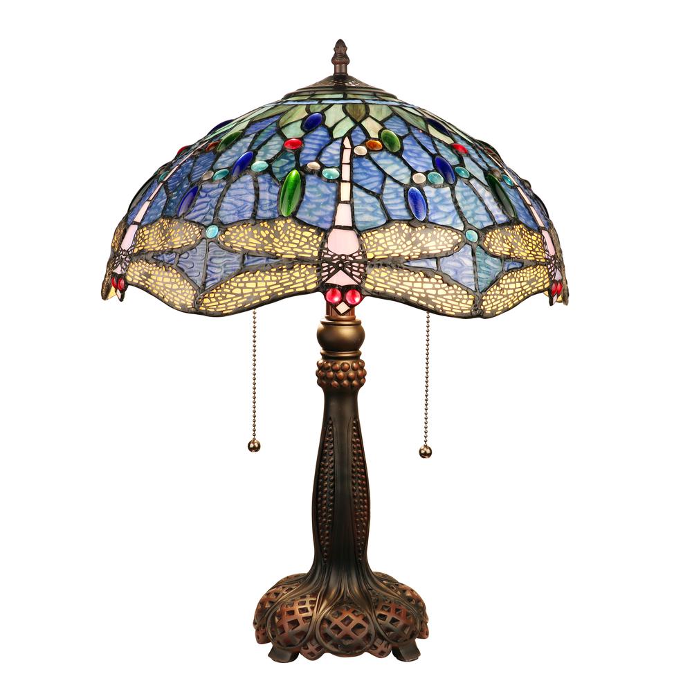 CHLOE Lighting SUNNIVA Dragonfly-Style Dark Bronze 2 Light Table Lamp 16" Wide. Picture 1