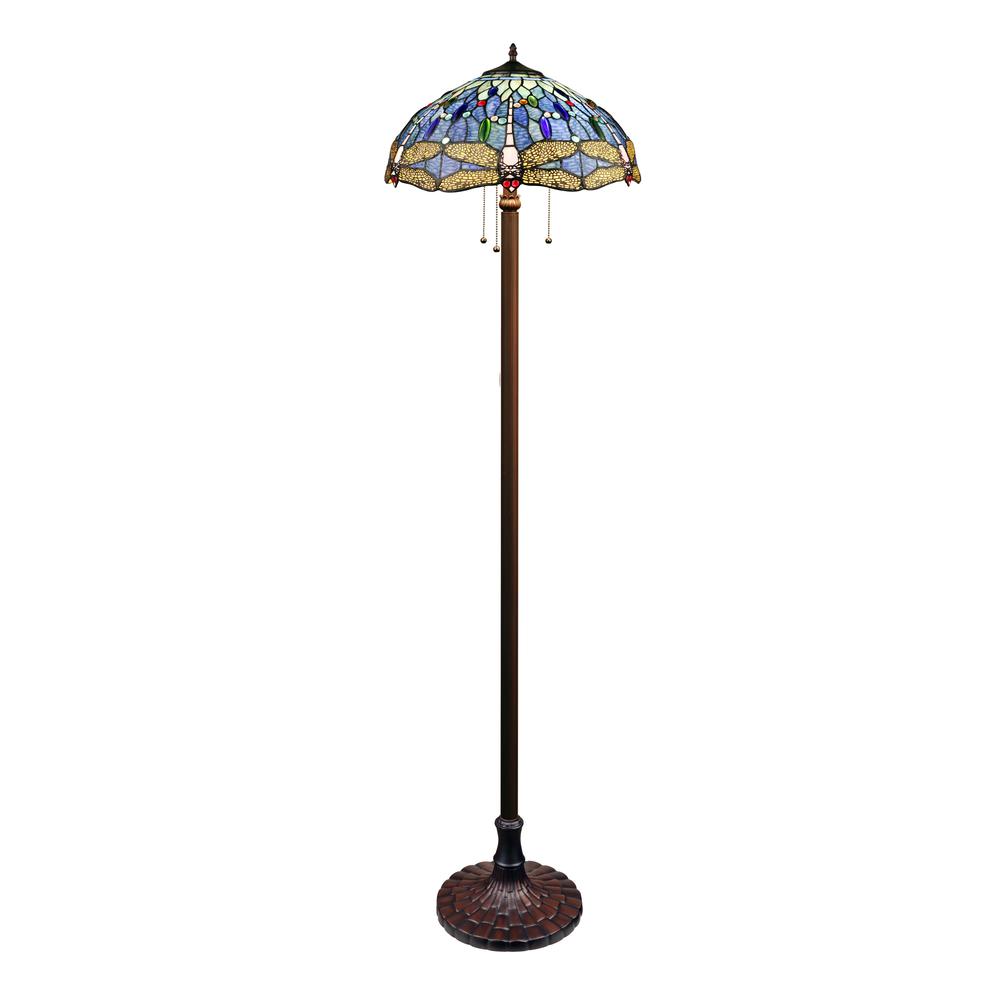 CHLOE Lighting SUNNIVA Dragonfly-Style Dark Bronze 3 Light Floor Lamp 18" Wide. Picture 1
