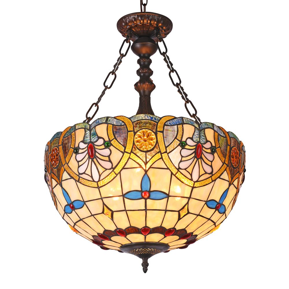 LIANA Tiffany-style 2 Light Victorian Inverted Ceiling Pendant 18" Shade. Picture 1