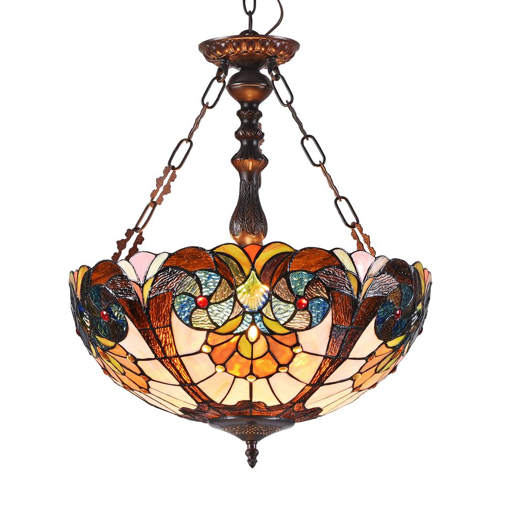SHEA Tiffany-style 2 Light Victorian Inverted Ceiling Pendant 18" Shade. Picture 1