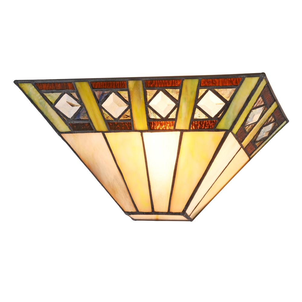 GILES Tiffany-style 1 Light  Mission Indoor Wall Sconce 12" Wide. Picture 1
