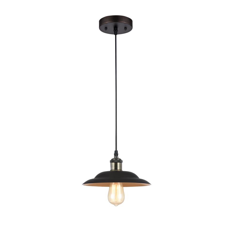 KARL Industrial-style 1 Light Rubbed Bronze Ceiling Mini Pendant 10" Shade. Picture 1