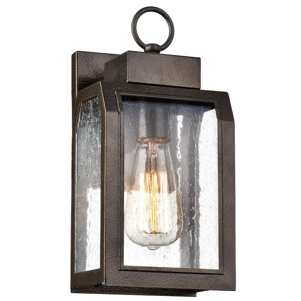 MILTON Industrial-style 1 Light Antique Gold Outdoor Wall Sconce 12" Tall. Picture 1