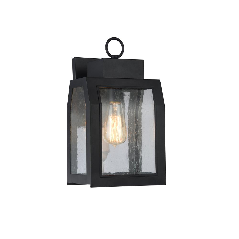 MILTON Industrial-style 1 Light Textured Black Outdoor Wall Sconce 14" Tall. Picture 1