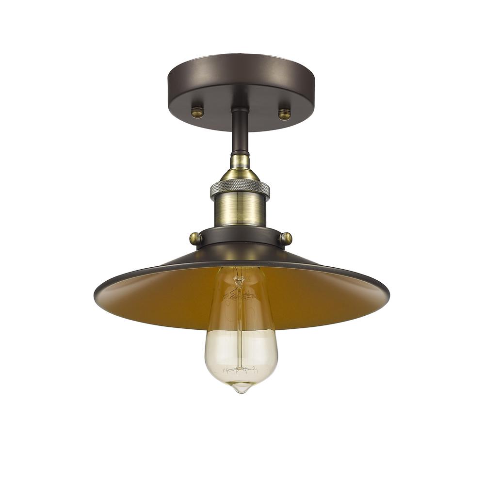 BUTLER Industrial-style 1 Light Rubbed Bronze Semi-flush Ceiling Fixture 9" Shade. Picture 1