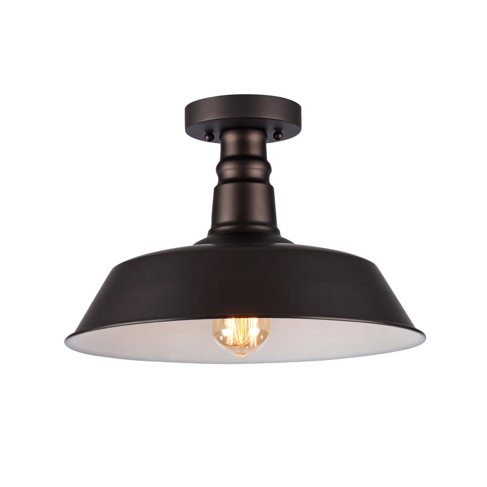 FRIEDRICH Industrial-style 1 Light Rubbed Bronze Semi-flush Ceiling Fixture 14" Wide. Picture 1