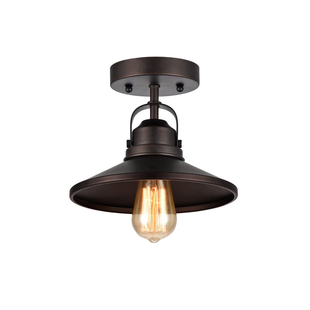 MYCROFT Industrial-style 1 Light Rubbed Bronze Semi-flush Ceiling Fixture 9" Shade. Picture 1