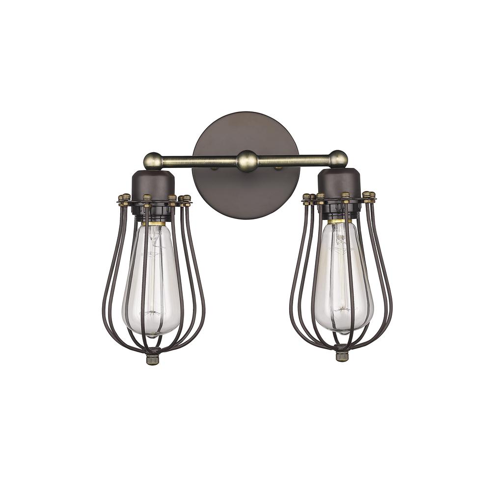 CHARLES Industrial-style 2 Light Rubbed Bronze Wall Sconce 12" Wide. Picture 1