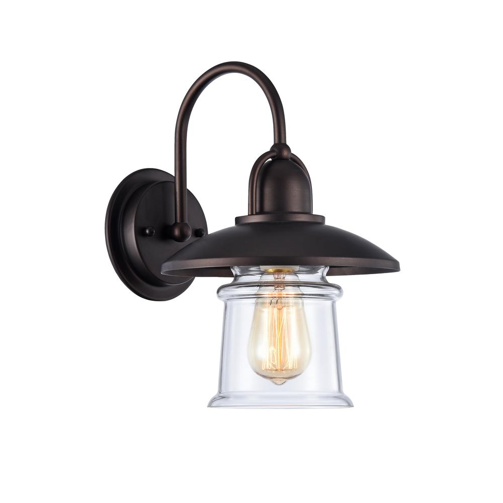 MANETTE Industrial-style 1 Light Rubbed Bronze Wall Sconce 9" Wide. Picture 1
