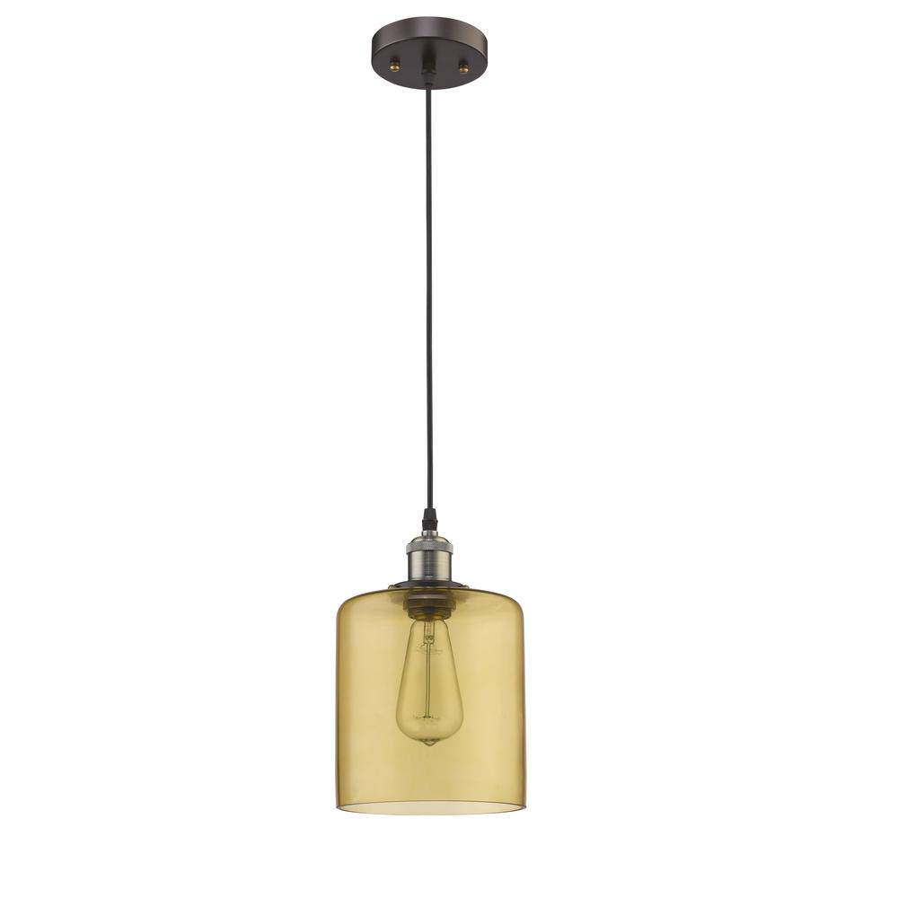 OWEN Industrial-style 1 Light Rubbed Bronze Amber Glass Ceiling Mini Pendant 7" Shade. The main picture.
